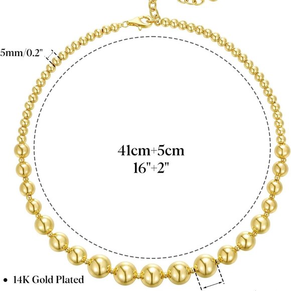 Bold 14K Gold-Plated Chunky Beaded Necklace for Women, Adjustable Rope Chain, St - Picture 7 of 7